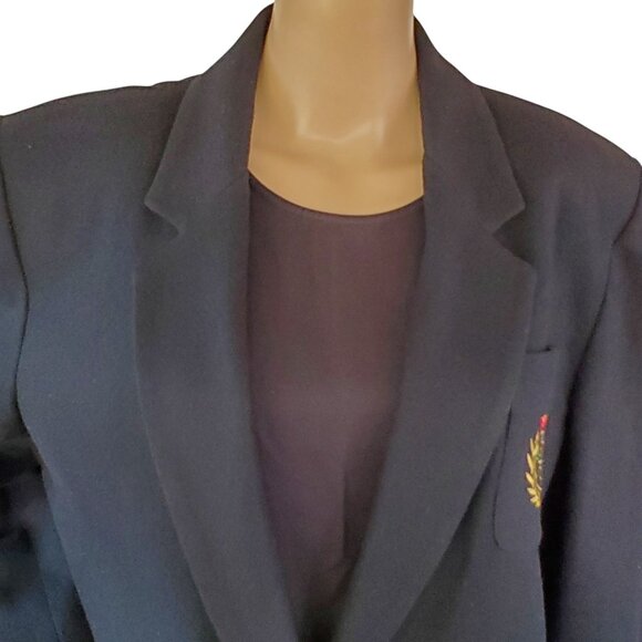 Herman Geist Crest Logo Black Wool Blazer Jacket Academia Womens 16 Lined Pocket - Picture 11 of 13